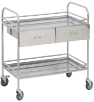 Столик манипуляционный передвижной из нержавеющей стали с бортиками, с двумя полками и двумя выдвижными ящиками - fgospostavki.ru - Белово