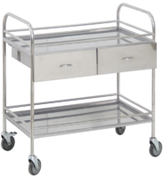 Столик манипуляционный передвижной из нержавеющей стали с бортиками, с двумя полками и двумя выдвижными ящиками - fgospostavki.ru - Белово