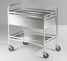 Столик манипуляционный передвижной металлический с бортиками, с двумя полками и выдвижным ящиком - fgospostavki.ru - Белово