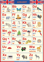 Таблица "Грамматика английского языка. Английский алфавит в картинках (с транскрипцией)" (100х140 сантиметров, винил) - fgospostavki.ru - Белово