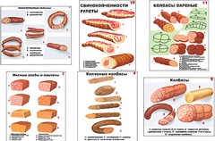 Плакаты ПРОФТЕХ "Ассортимент колбасной и мясной продукции" (11 пл, винил, 70х100) - fgospostavki.ru - Белово
