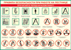 Таблица "Правила безопасности при работе на лестнице" (100х140 сантиметров, винил) - fgospostavki.ru - Белово