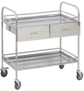 Столик манипуляционный передвижной из нержавеющей стали с бортиками, с двумя полками и двумя выдвижными ящиками - fgospostavki.ru - Белово