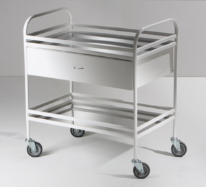 Столик манипуляционный передвижной металлический с бортиками, с двумя полками и выдвижным ящиком - fgospostavki.ru - Белово