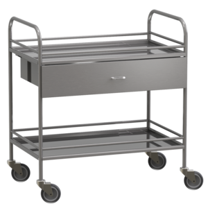 Столик манипуляционный передвижной из нержавеющей стали с бортиками, с двумя полками и выдвижным ящиком - fgospostavki.ru - Белово