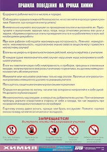 Таблица демонстрационная "Правила поведения на уроках химии" (винил 100х140) - fgospostavki.ru - Белово
