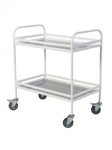 Столик процедурный передвижной металлический с двумя полками из нержавеющей стали с бортиками - fgospostavki.ru - Белово