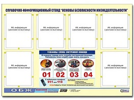 Стенд информационный "Основы безопасности жизнедеятельности" (80*110, 6 карманов) - fgospostavki.ru - Белово